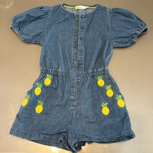 Boden  girls denim pineapple romper size 6-7